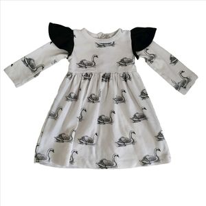 Kate Quinn Flutter Sleeve Dress 18-24 Months Long Sleeve Black Swan Print Organi